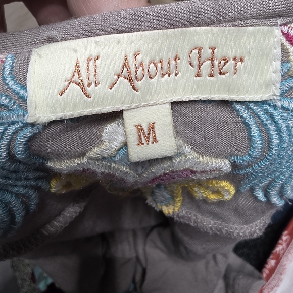 All About Her Gray Long Sleeve Top with Colorful Embroidery Size Medium - Picture 4 of 10